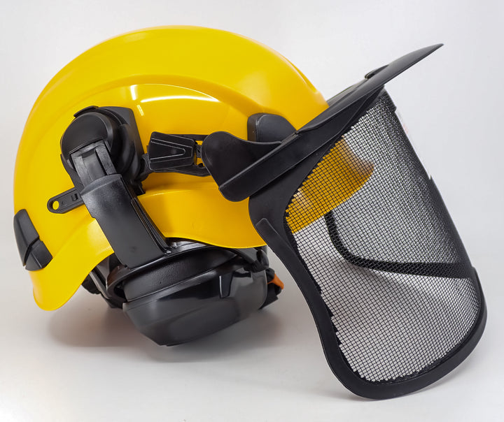 FORESTER ARBORIST HELMET SYSTEM WITH HEARING AND FACE PROTECTION YELLOW