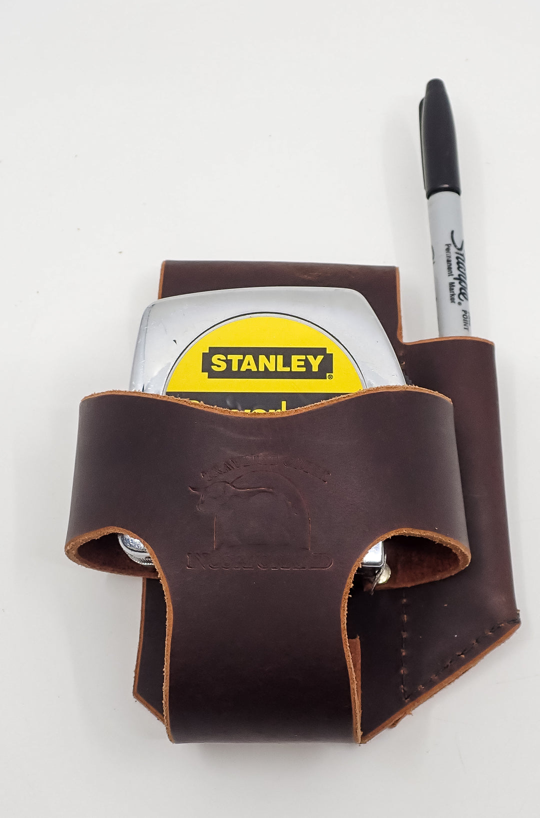 RUGGED HEAVY DUTY LEATHER TAPE MEASURE CARPENTERS PENCIL HOLSTER MADE IN USA