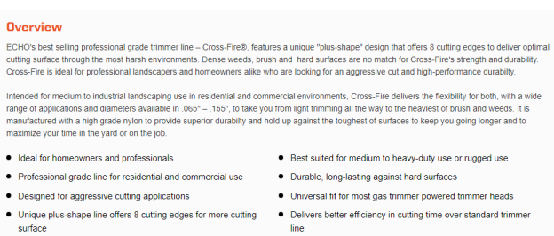 GENUINE ECHO CROSSFIRE TRIMMER LINE .155 3LB SPOOL  314155056