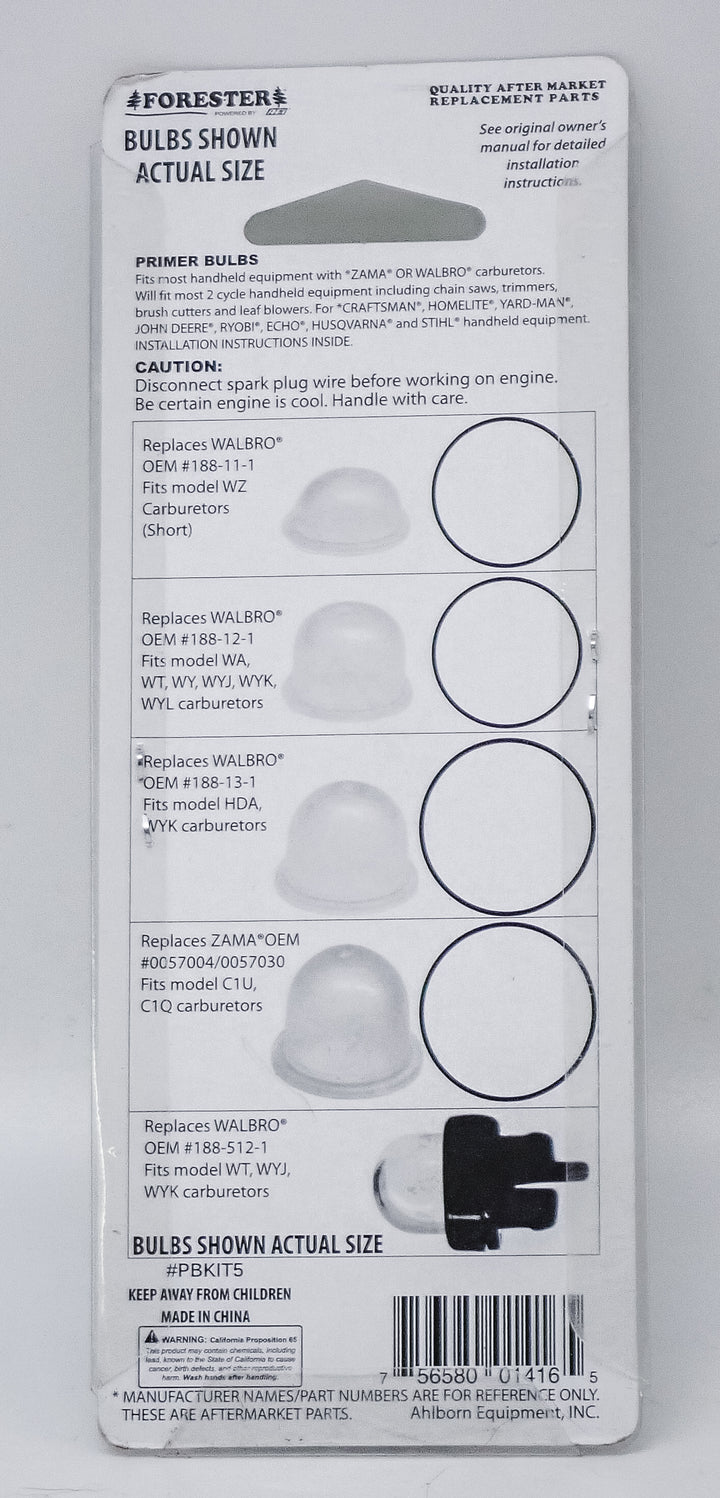FORESTER PRIMER 5 PC BULB ASSORTMENT REPLACES ZAMA AND WALBRO