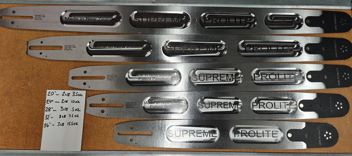 SUPREME CHAINSAW BARS -- LIGHT AND REGULAR, MADE IN NEW ZEALAND