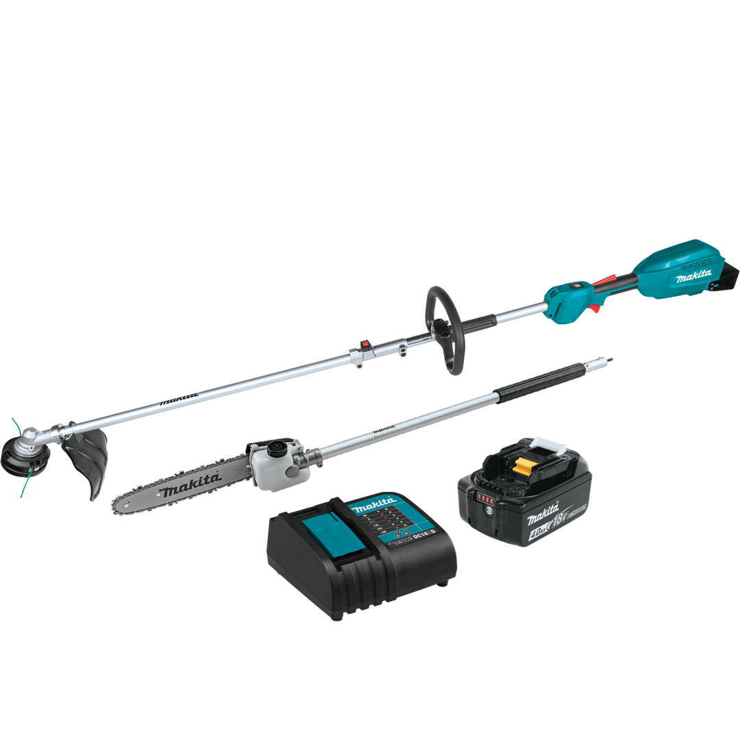 MAKITA 18V LXT® Lithium‑Ion Brushless Cordless Couple Shaft Power Head Kit w/ 13" String Trimmer & 10" Pole Saw Attachments (4.0Ah) XUX02SM1X4