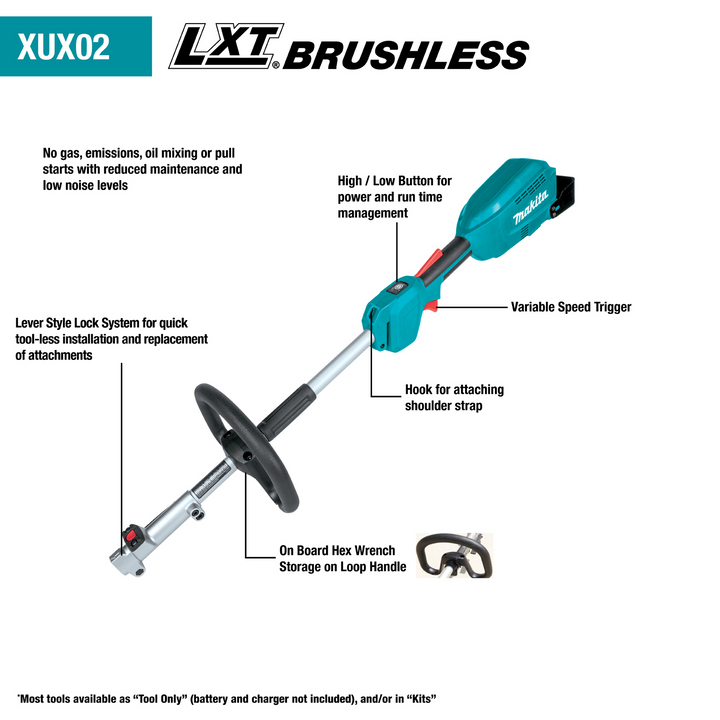 MAKITA 18V LXT® Lithium‑Ion Brushless Cordless Couple Shaft Power Head Kit w/ 13" String Trimmer & 10" Pole Saw Attachments (4.0Ah) XUX02SM1X4