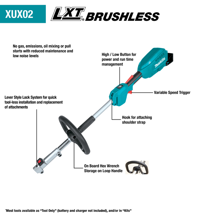 MAKITA 18V LXT® Lithium‑Ion Brushless Cordless Couple Shaft Power Head Kit w/ 13" String Trimmer & 20" Hedge Trimmer Attachments (4.0Ah) XUX02SM1X2