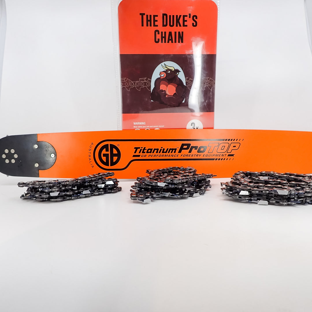 GB TITANIUM 32" BAR + 3-PACK 3/8 DUKE'S HARD CHROME CHAIN, FITS STIHL
