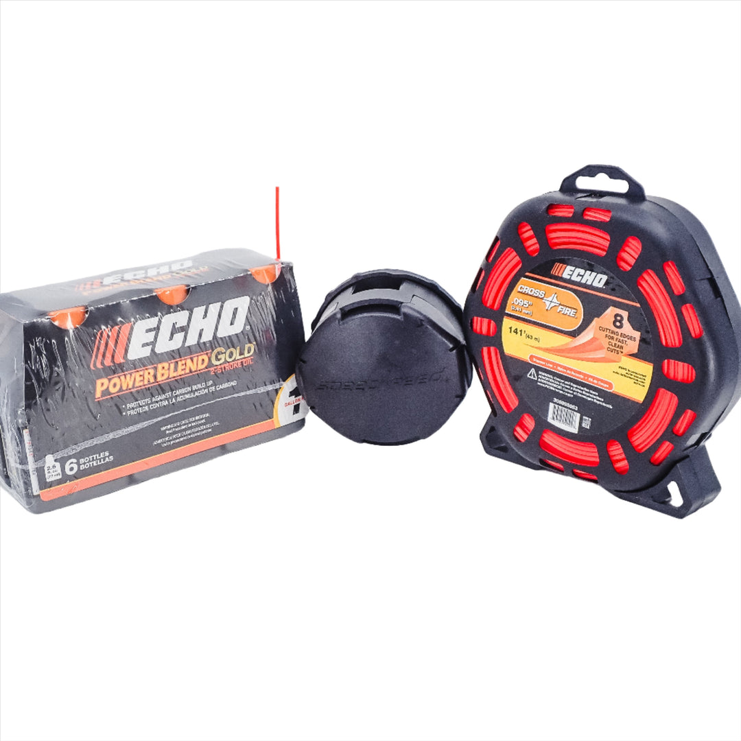 ECHO SPEED FEED HEAD, POWER BLEND OIL AND CROSSFIRE TRIMMER LINE PACK