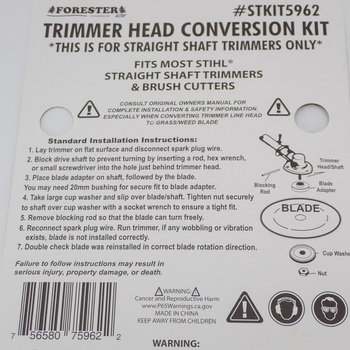 FORESTER BRUSHCUTTER CONVERSION KIT, FITS STRAIGHT SHAFT STIHL TRIMMERS
