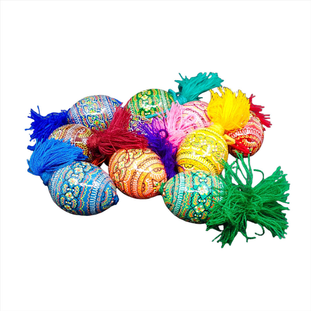 UKRAINIAN WOODEN PYSANKY HAND DECORATED EASTER EGGS 10 PACK WITH TASSEL