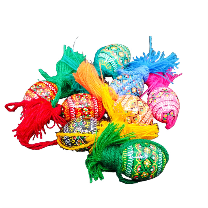 8-PACK WOODEN HANDMADE UKRAINIAN PYSANKY EASTER EGGS WITH TASSEL MADE IN UKRAINE