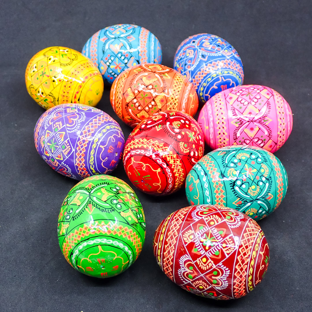 10-PACK WOODEN HANDMADE UKRAINIAN PYSANKY EASTER EGGS MADE IN UKRAINE