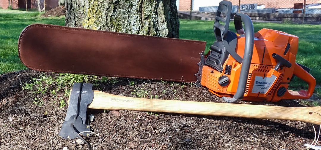 LEATHER CHAINSAW BAR COVER SCABBARD WITH WRENCH HOLDER 36"