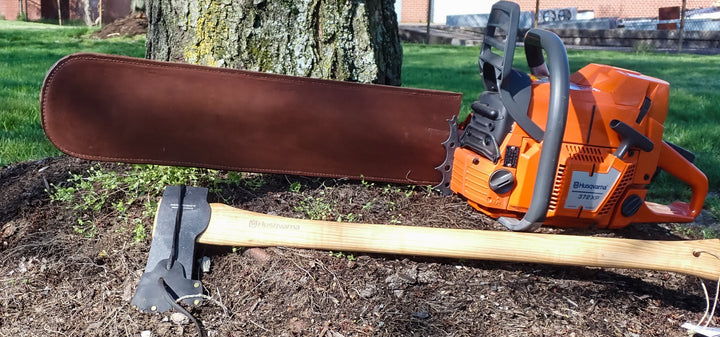 LEATHER CHAINSAW BAR COVER SCABBARD WITH WRENCH HOLDER 36"