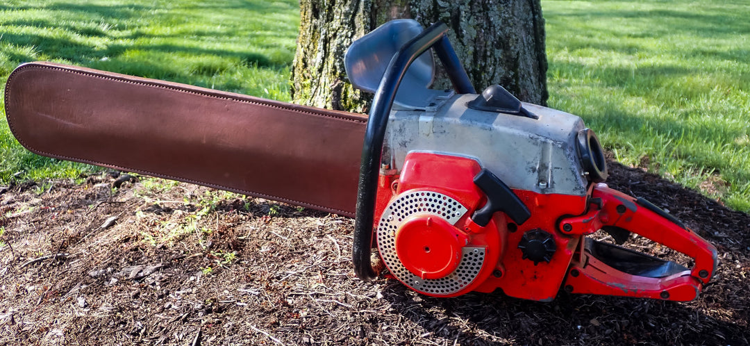 LEATHER CHAINSAW BAR COVER SCABBARD WITH WRENCH HOLDER 42"