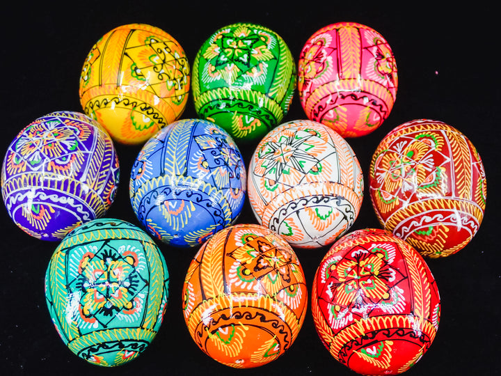 10-PACK WOODEN HANDMADE UKRAINIAN PYSANKY EASTER EGGS MADE IN UKRAINE