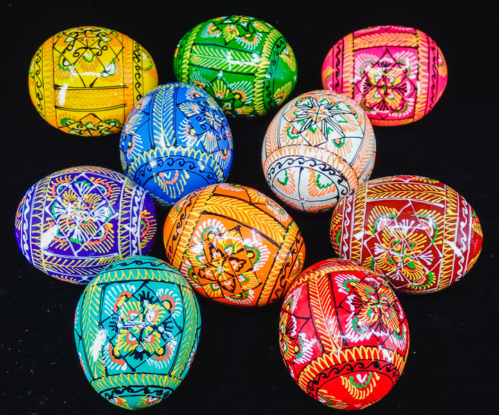 10-PACK WOODEN HANDMADE UKRAINIAN PYSANKY EASTER EGGS MADE IN UKRAINE