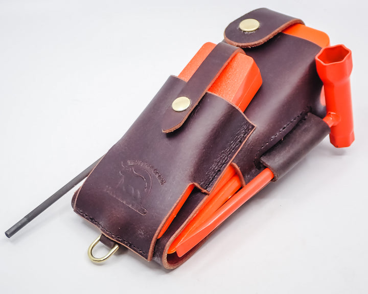 THE DUKE'S HANDMADE 6 PIECE LEATHER LOGGER'S WEDGE FILE TOOL POUCH WITH TOOLS!
