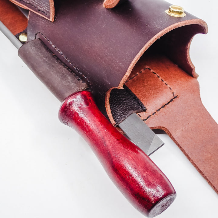 THE DUKE'S HANDMADE 6 PIECE LEATHER LOGGER'S WEDGE FILE TOOL POUCH WITH TOOLS!