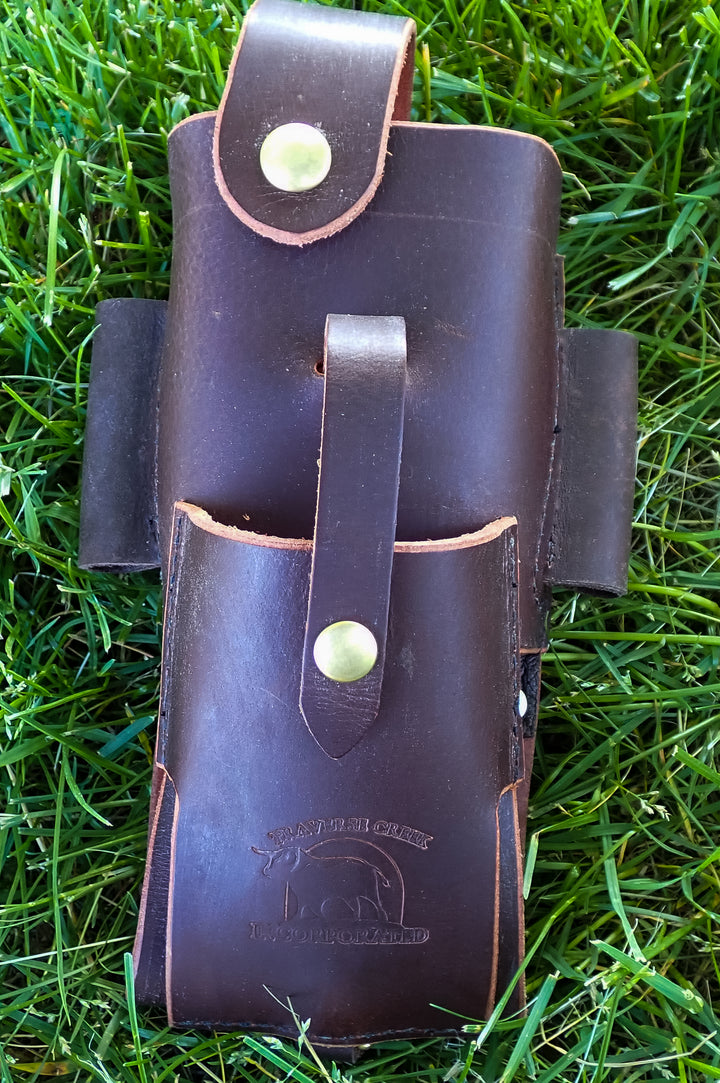THE DUKE'S HANDMADE 6 PIECE LEATHER LOGGER'S WEDGE FILE TOOL POUCH WITH TOOLS!