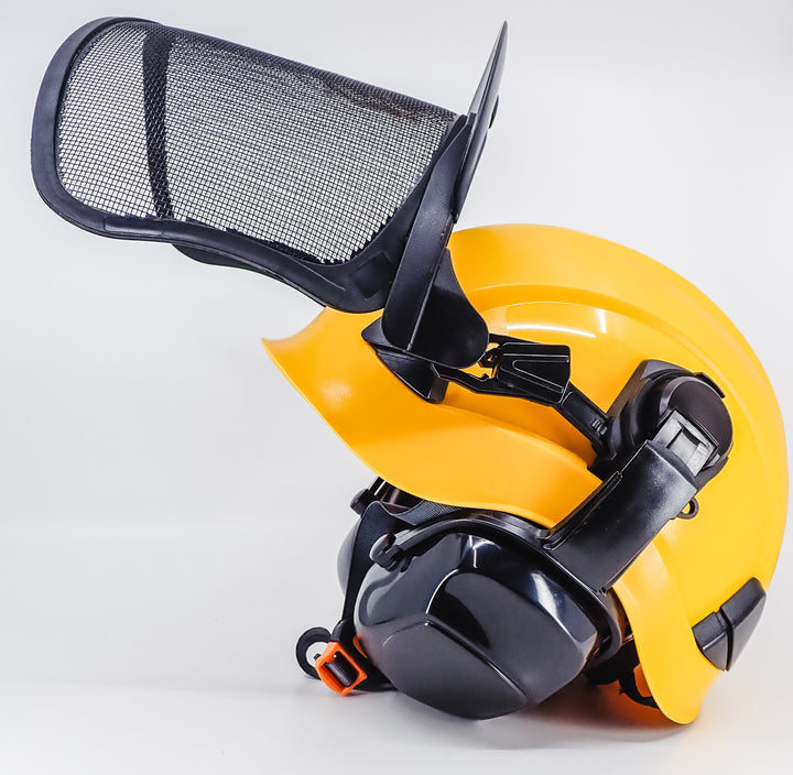 FORESTER ARBORIST HELMET SYSTEM WITH HEARING AND FACE PROTECTION YELLOW