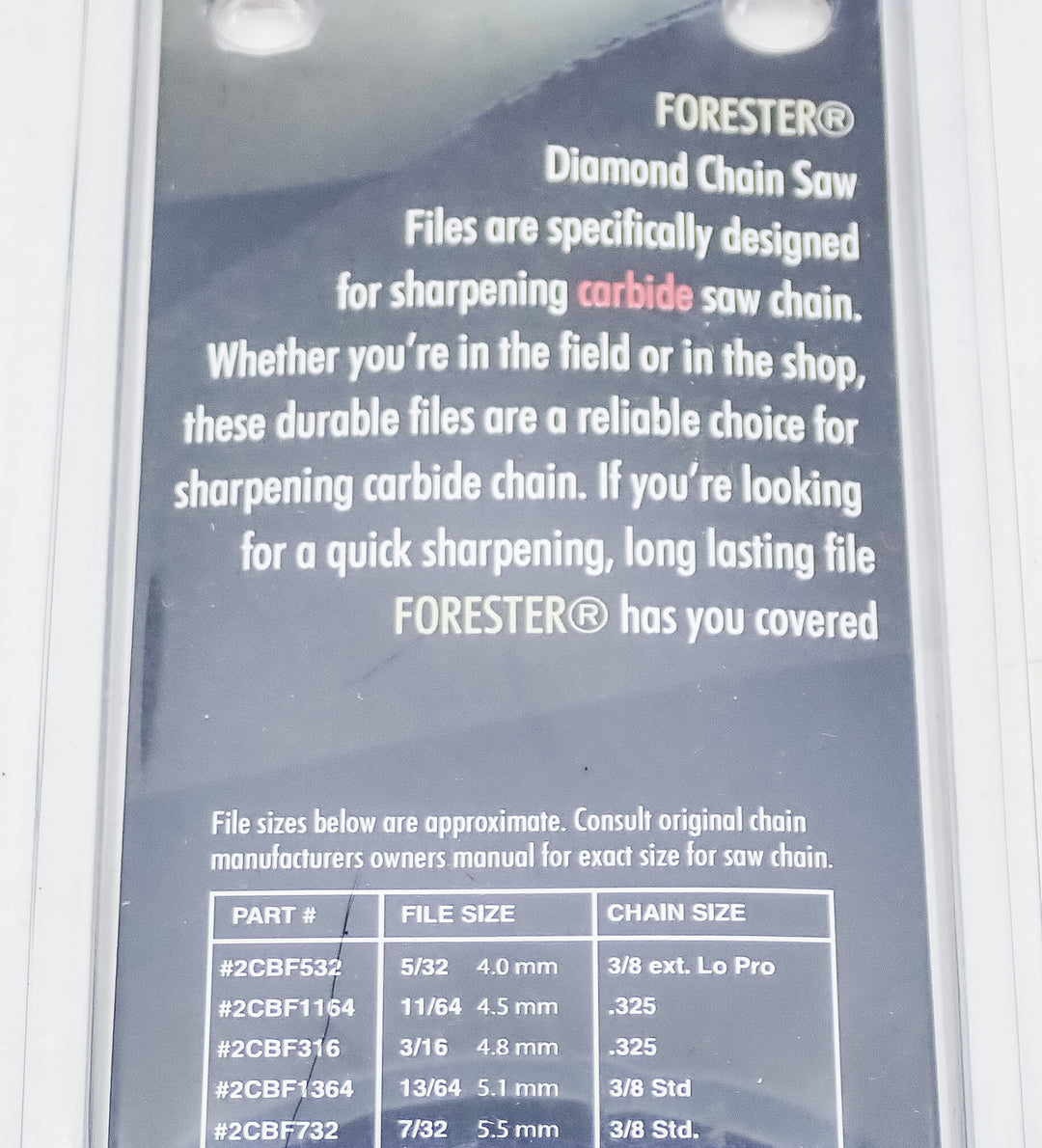 FORESTER 3/16 CARBIDE CHAINSAW DIAMOND SHARPENING FILE 2 PACK