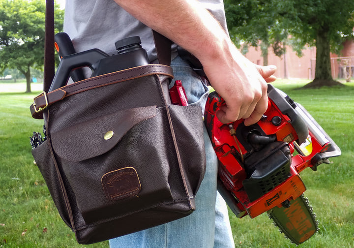 THE DUKE'S BLACK LEATHER CHAINSAW BAR OIL TOOL TOTE CARRY BAG MADE IN USA