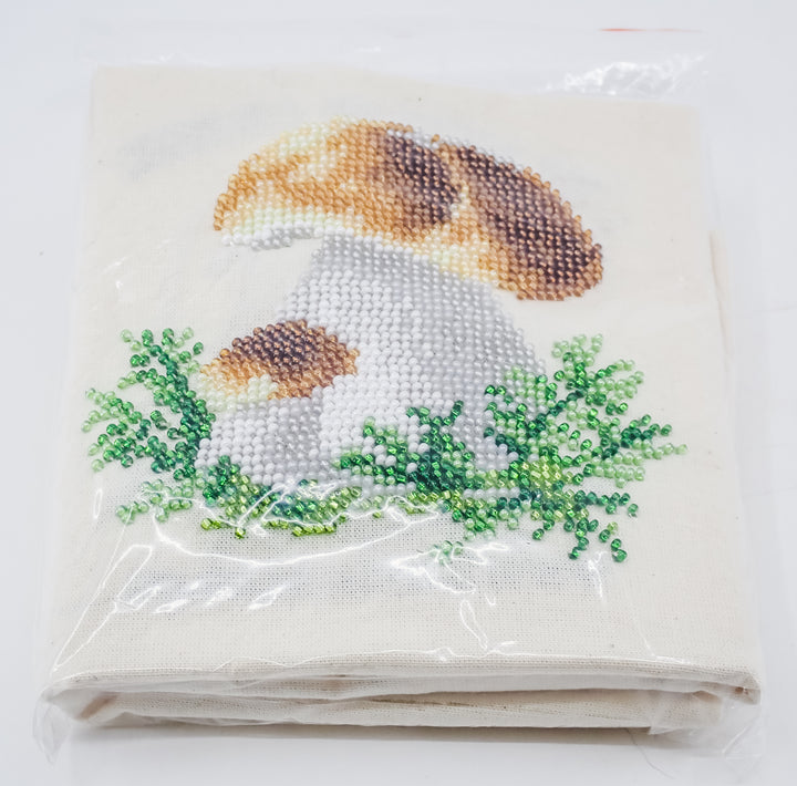 BEAD EMBROIDERY MUSHROOM FORAGING REUSABLE SHOPPING TOTE BAG MADE IN UKRAINE