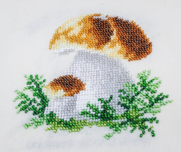 BEAD EMBROIDERY MUSHROOM FORAGING REUSABLE SHOPPING TOTE BAG MADE IN UKRAINE