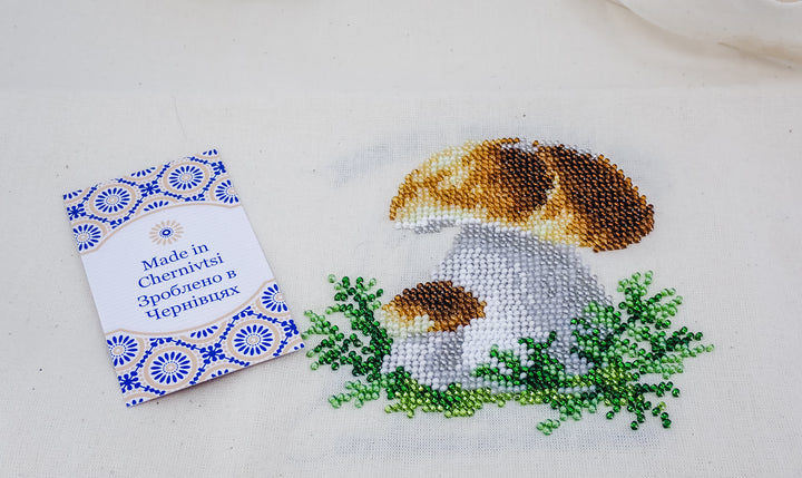 BEAD EMBROIDERY MUSHROOM FORAGING REUSABLE SHOPPING TOTE BAG MADE IN UKRAINE