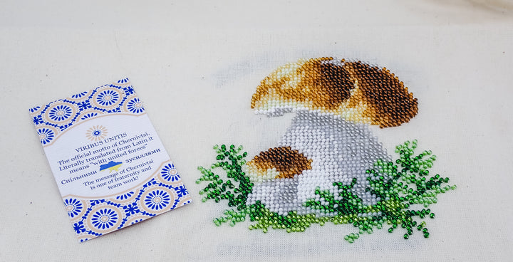 BEAD EMBROIDERY MUSHROOM FORAGING REUSABLE SHOPPING TOTE BAG MADE IN UKRAINE