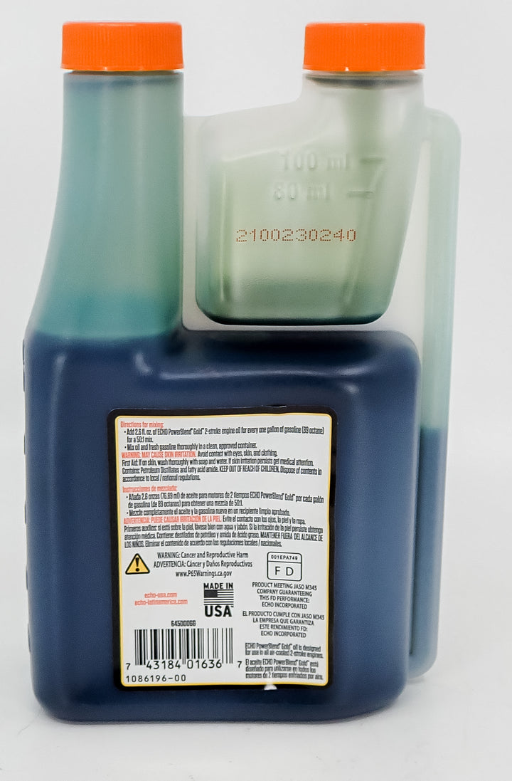 ECHO POWER BLEND GOLD 2 STROKE OIL 16OZ 6 GALLON MIX SQUEEZE BOTTLE