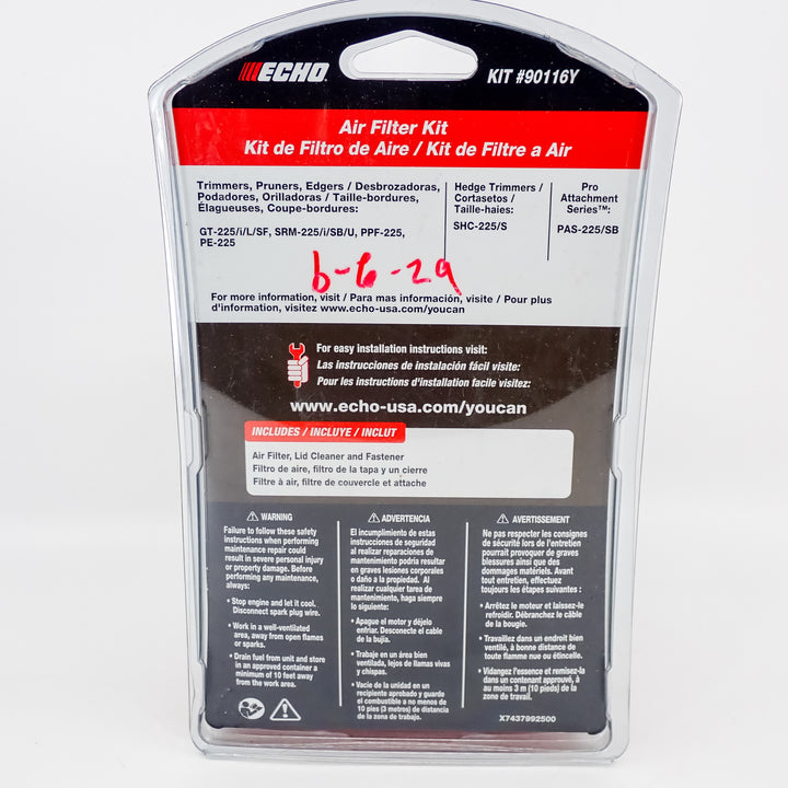 GENUINE OEM ECHO YOU-CAN AIR FILTER KIT 90116Y FITS SRM-225 PAS-225 + MORE