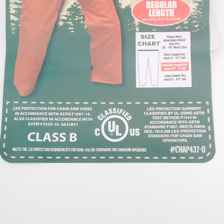 FORESTER 37" ORANGE APRON STYLE CHAINSAW SAFETY CHAPS