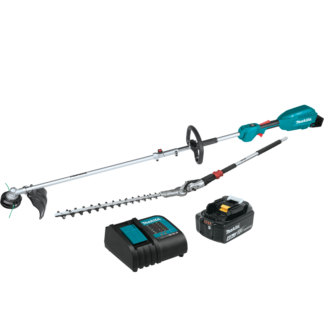 MAKITA 18V LXT® Lithium‑Ion Brushless Cordless Couple Shaft Power Head Kit w/ 13" String Trimmer & 20" Hedge Trimmer Attachments (4.0Ah) XUX02SM1X2