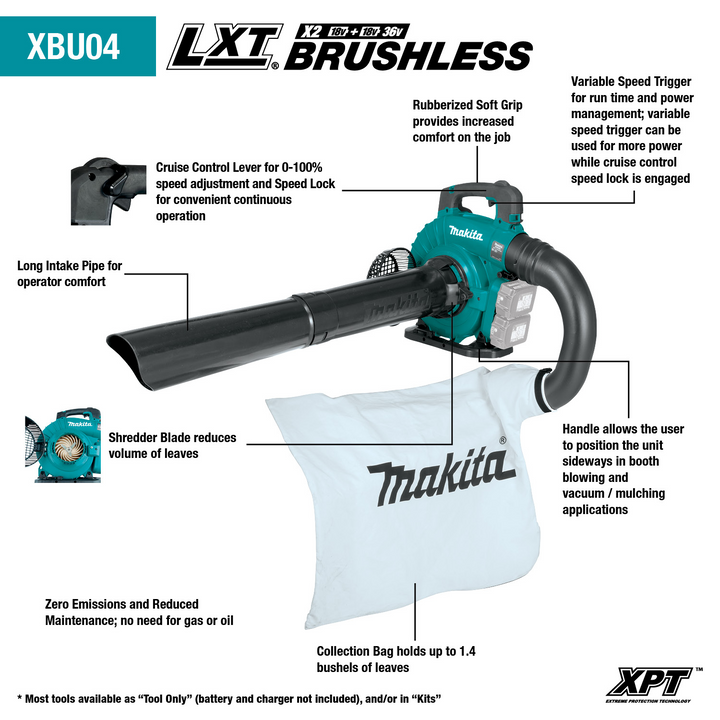 36V (18V X2) LXT® Brushless Blower with Vacuum Attachment Kit, Tool Only XBU04ZV