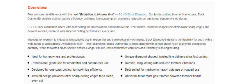GENUINE ECHO BLACK DIAMOND TRIMMER LINE .095 1LB PKG 253 FEET