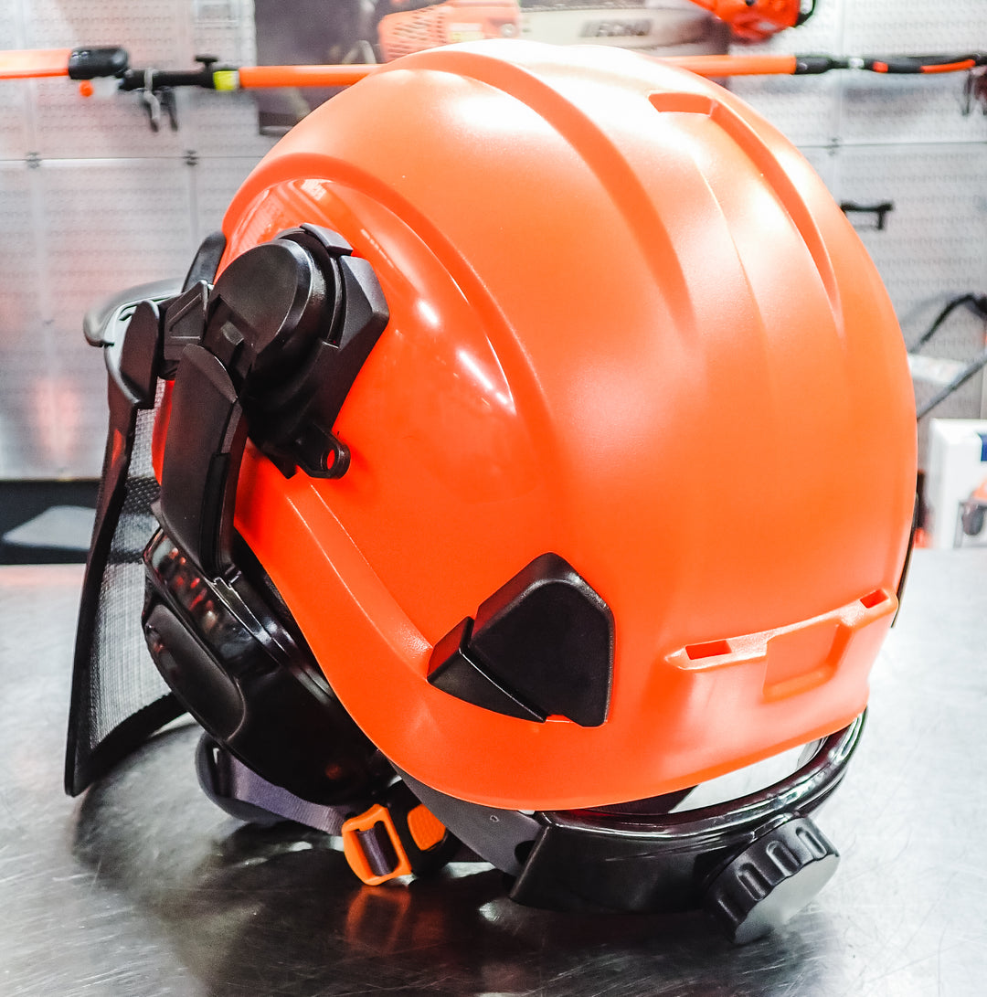 FORESTER ARBORIST HELMET SYSTEM WITH HEARING AND FACE PROTECTION ORANGE
