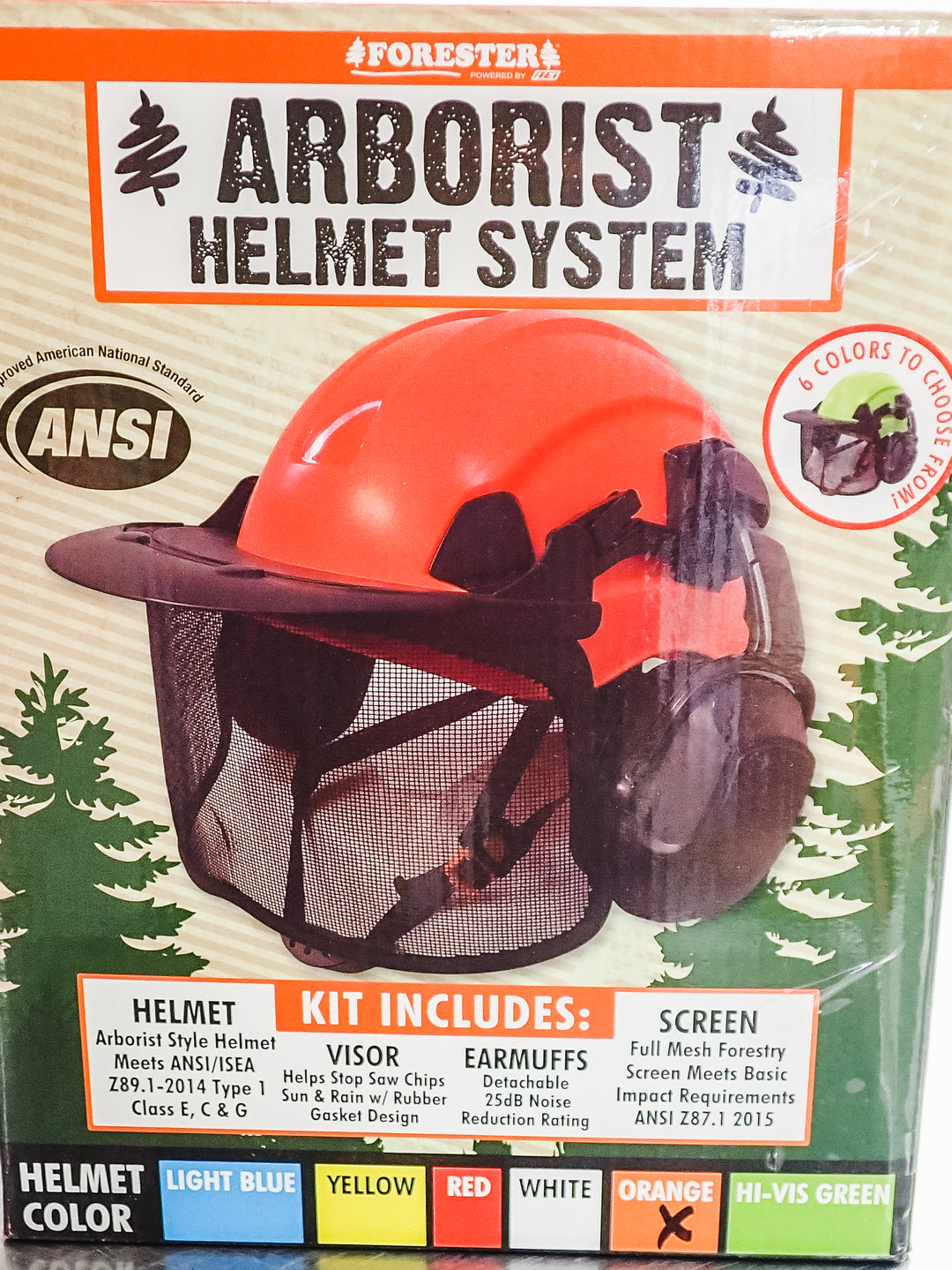 FORESTER ARBORIST HELMET SYSTEM WITH HEARING AND FACE PROTECTION ORANGE