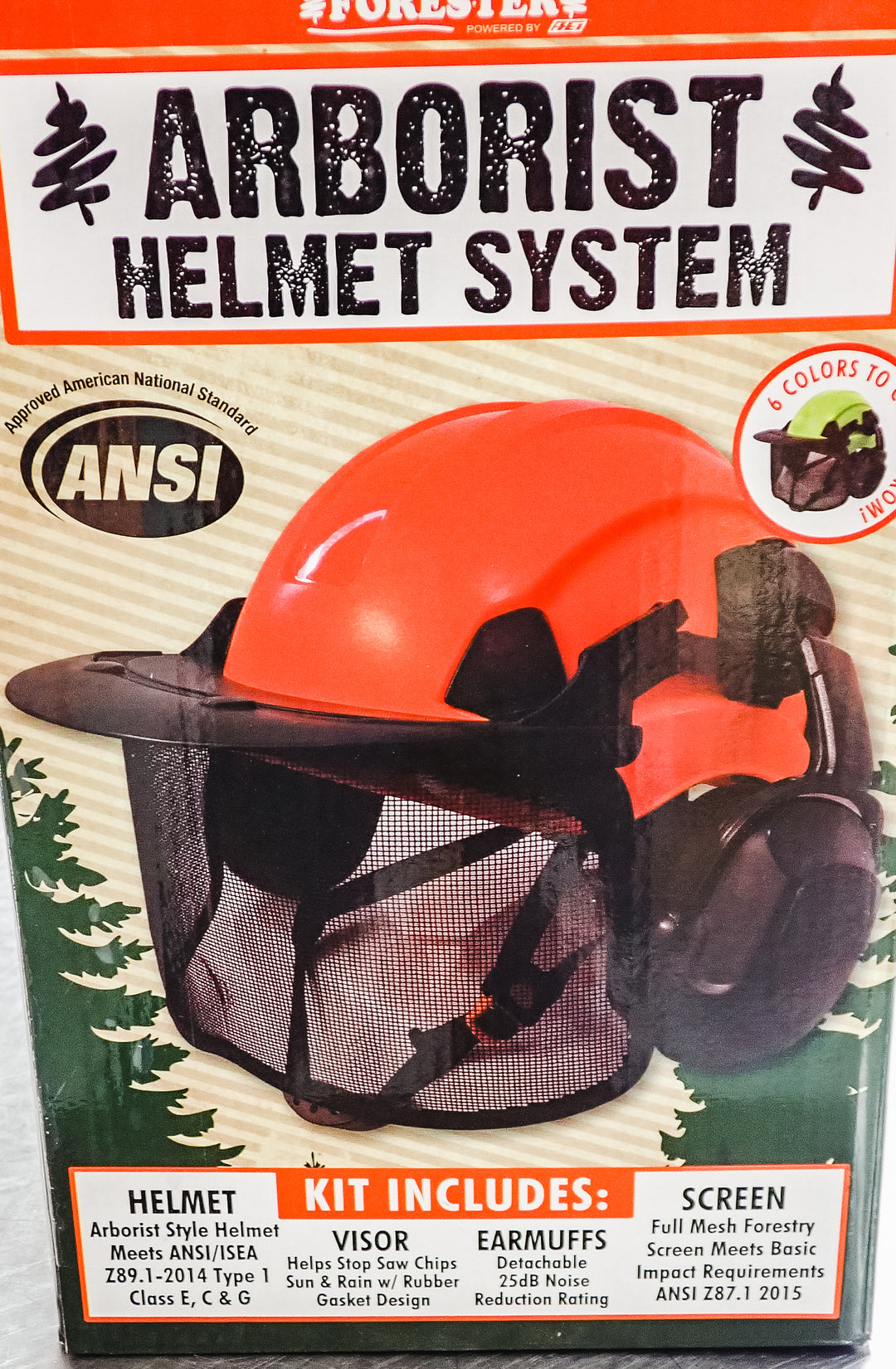 FORESTER ARBORIST HELMET SYSTEM WITH HEARING AND FACE PROTECTION ORANGE