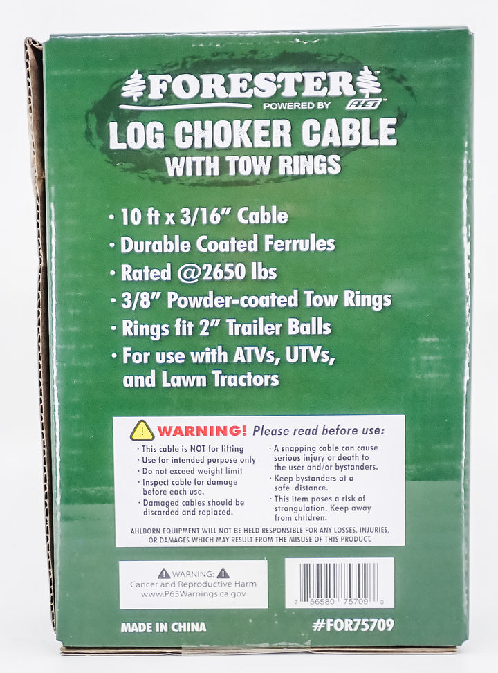 FORESTER 10 FT LOG CHOKER CABLE WITH TOW RINGS ATV TRACTOR