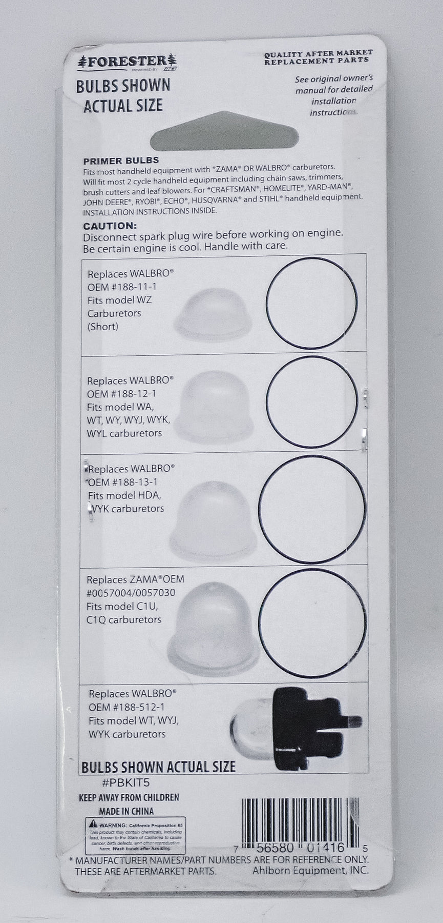 FORESTER PRIMER 5 PC BULB ASSORTMENT REPLACES ZAMA AND WALBRO Saw Salvage