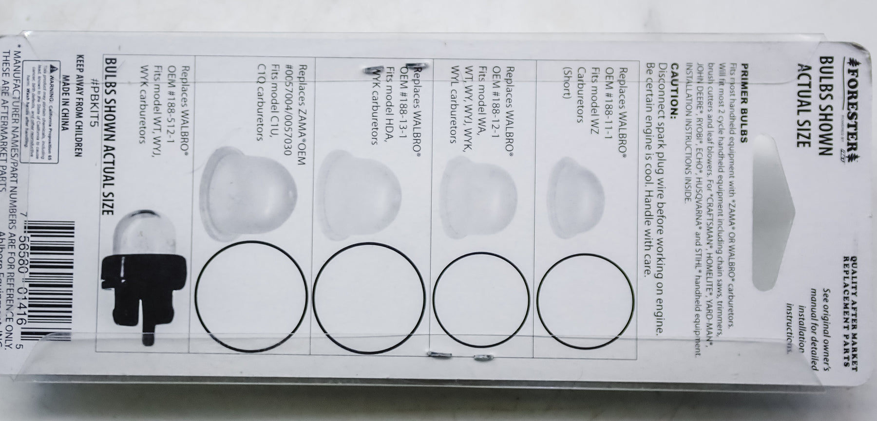 FORESTER PRIMER 5 PC BULB ASSORTMENT REPLACES ZAMA AND WALBRO Saw Salvage