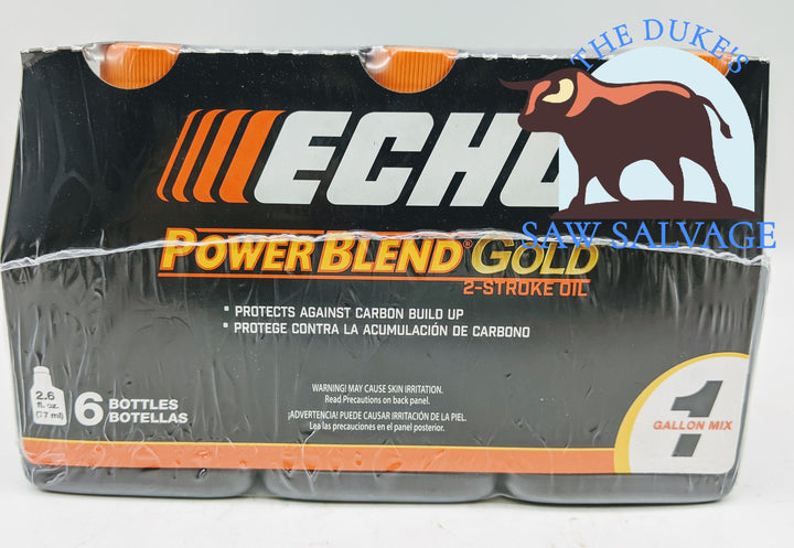 GENUINE ECHO POWER BLEND GOLD 6 PACK, 2.6 OZ BOTTLE 50:1 1 GALLON MIX - www.SawSalvage.co Traverse Creek Inc.