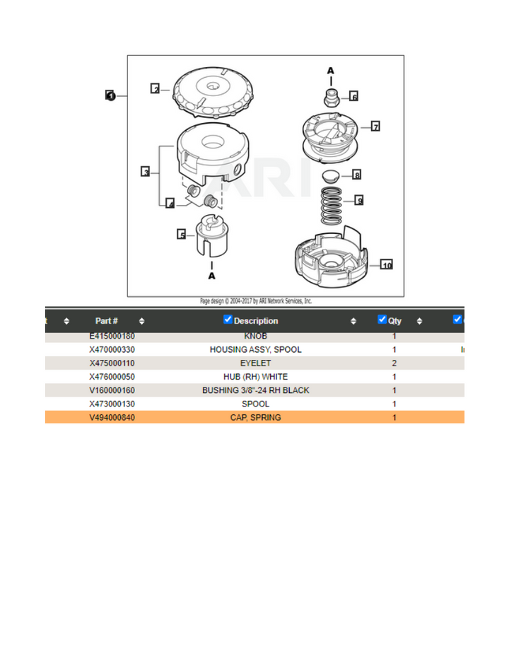 10 - PACK GENUINE OEM ECHO SPRING AND CAP V494000840 + V450001880